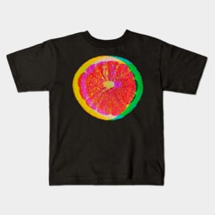 neon grapefruit citrus slices pop art pattern black Kids T-Shirt